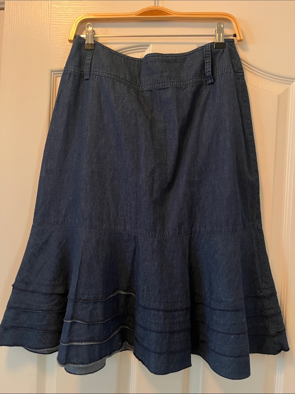 Multiples Navy Denim A-Line Tiered Midi Skirt